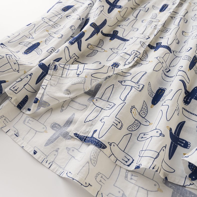 *:.*: .レディース長袖シャツ 可愛いカモメ柄 衿刺しゆういり 綿100%素材 肌触りいい 通気性いい トップス ブラウス 紺色_画像7