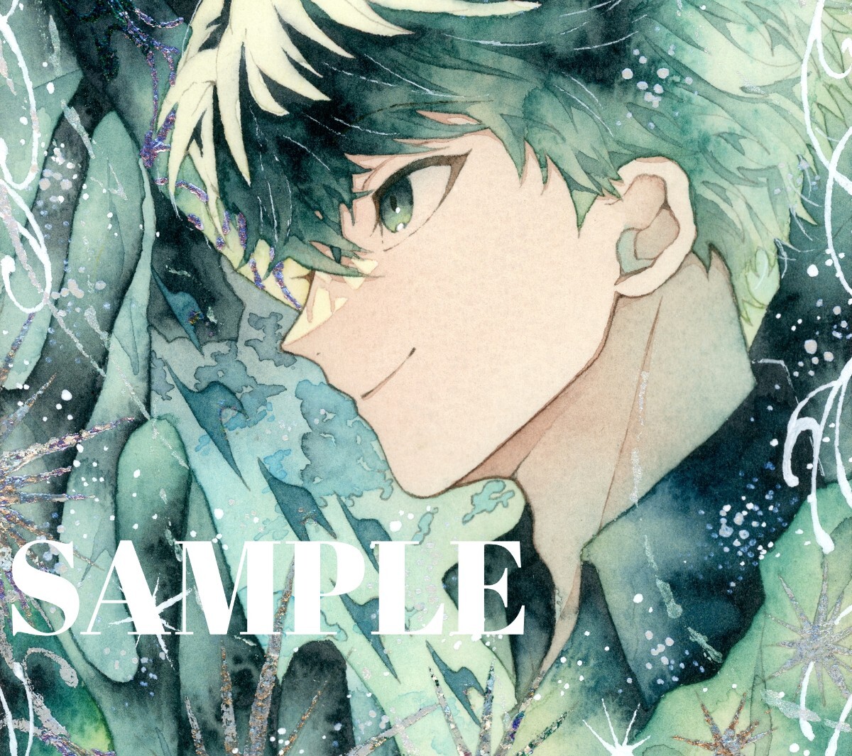 オリジナル 手描きイラスト 男の子 青年「翡翠の魔術師」 縦長 オリジナル 手描きイラスト 男の子 青年「翡翠の魔術師」 縦長