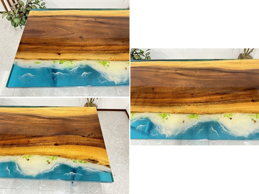  resin table dining table width 180cm. light night light sea coastal area shines low table possible epoxy resin one sheets board one point mono 60904C free shipping 