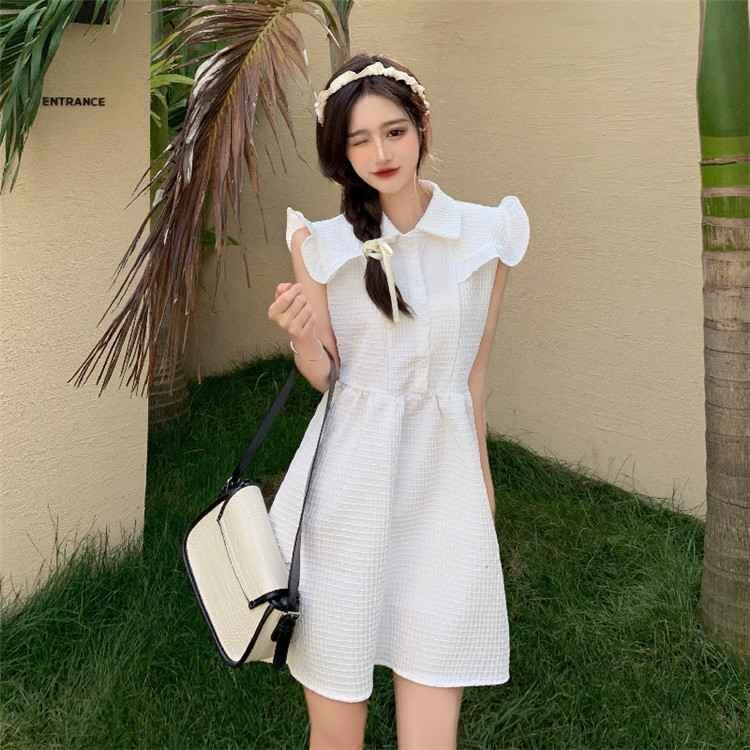  One-piece summer short sleeves sweet series skirt simple Kiyoshi .S white 