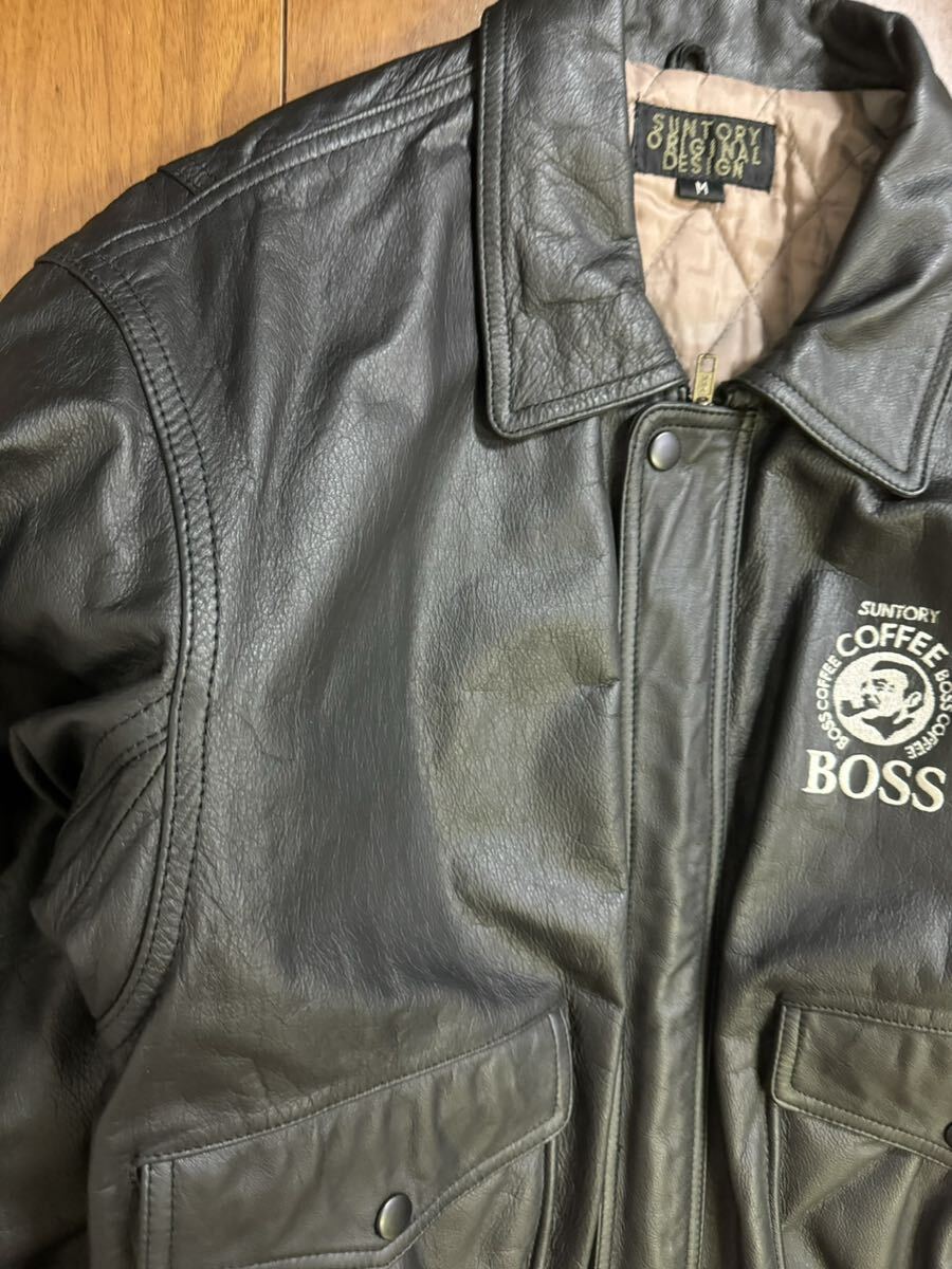 稀少 SUNTORY 1994年 初代 BOSSジャン レザージャケット ロゴ 稀少 SUNTORY 1994年 初代 BOSSジャン レザージャケット ロゴ