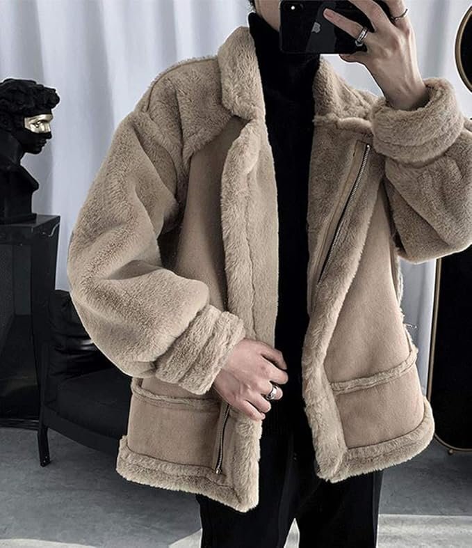  coat men's boa mouton coat short thick easy jacket protection against cold warm outer casual stylish fur coat .