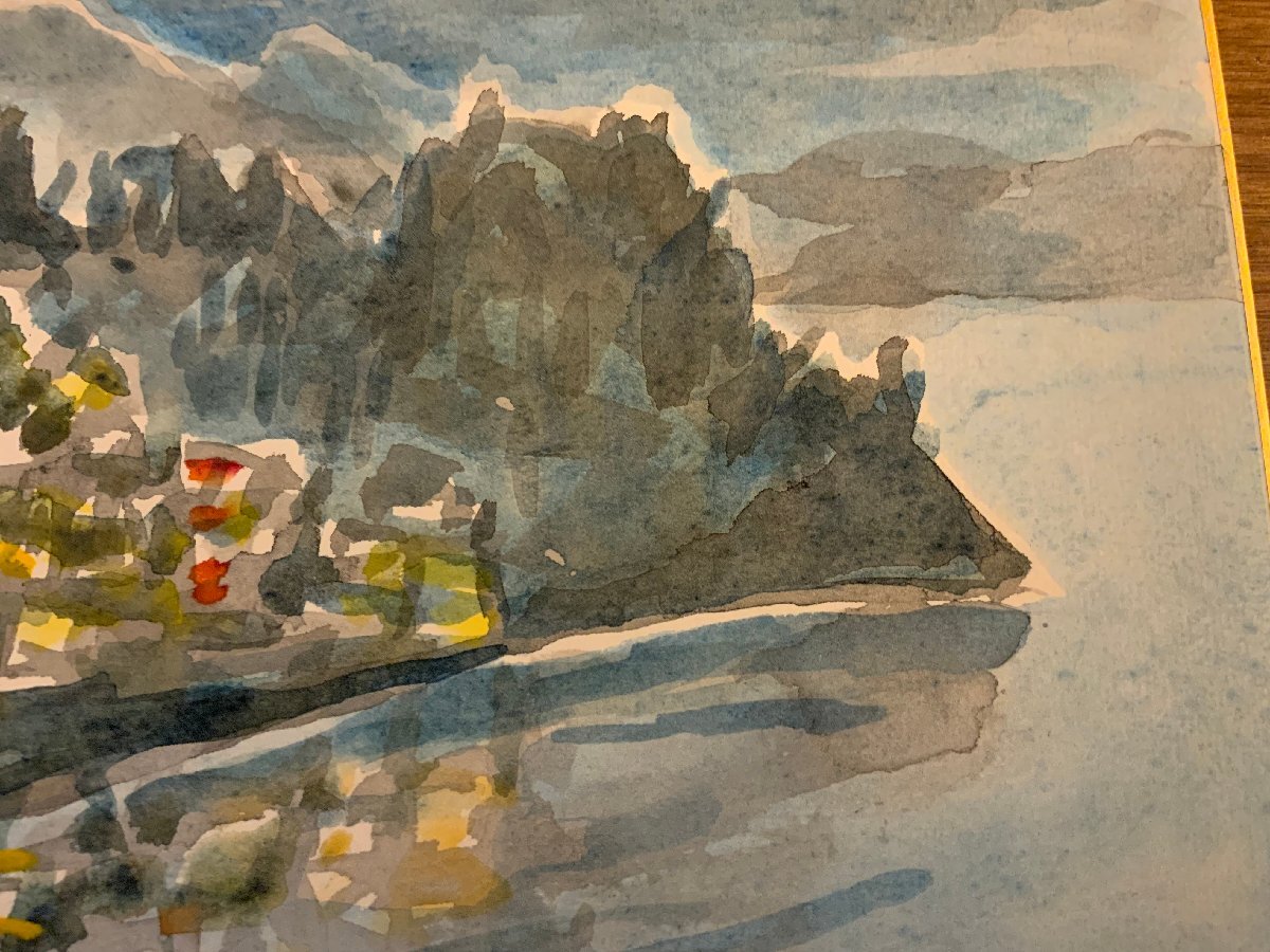 HH9541 □送料込□ 滝川太郎 あたみ 水彩画 色紙 肉筆 サイン HH9541 □送料込□ 滝川太郎 あたみ 水彩画 色紙 肉筆 サイン