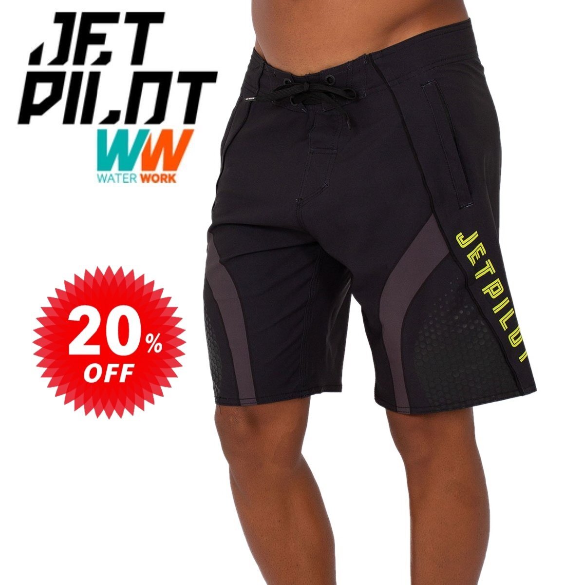 ジェットパイロット JETPILOT セール 20%オフ 送料無料 ファイヤーフライ メンズ ボードショーツ S22903 チャコール/イエロー 40 海パン