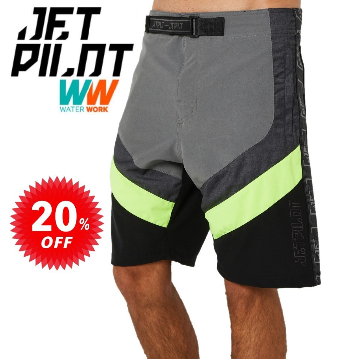 ジェットパイロット JETPILOT セール 20%オフ 送料無料 オプティマム メンズ ボードショーツ S22900 グレー/イエロー 40 海パン
