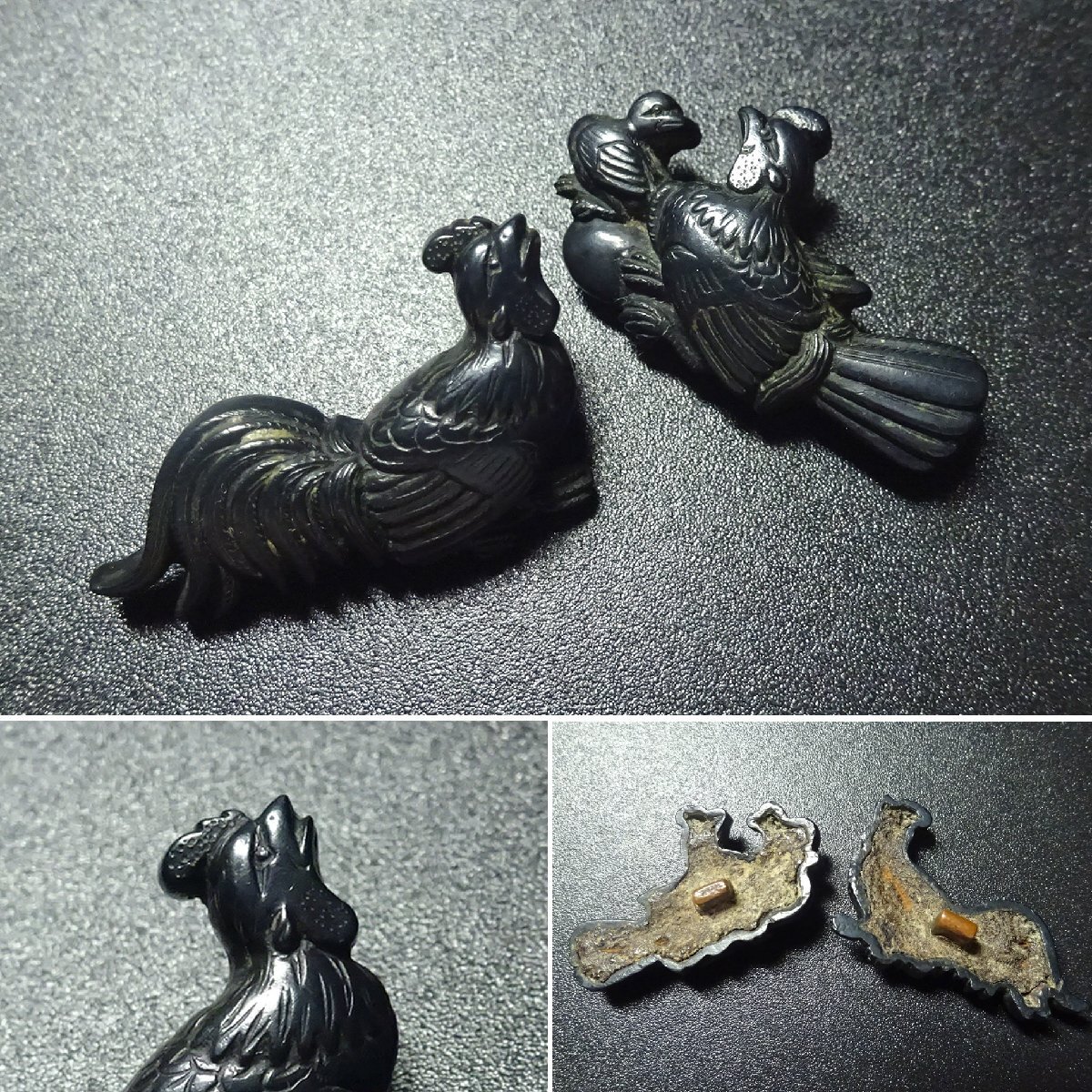 秀逸 刀装具 親子鶏図目貫 無銘 赤銅地 容彫 毛彫 侍 SAMURAI TSH27 【検鐔鍔縁頭小柄笄