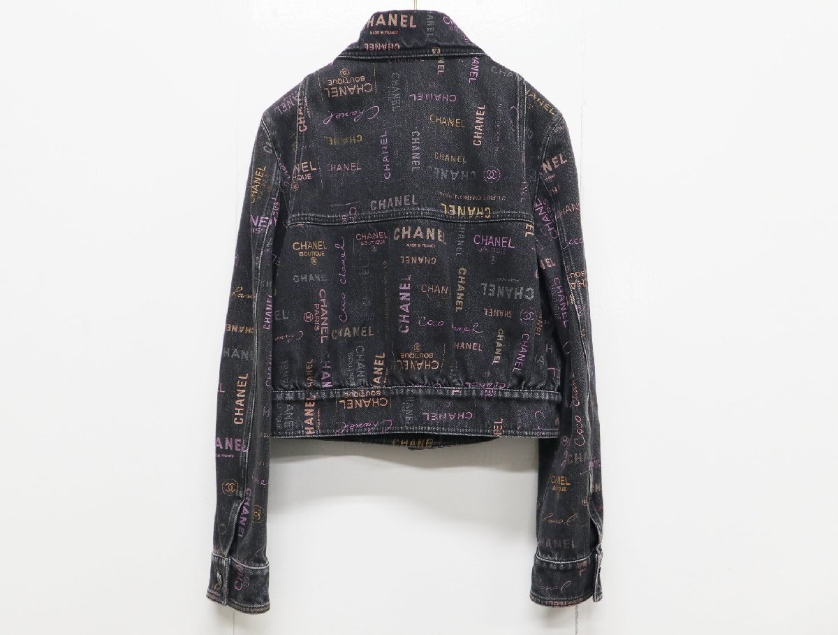 シャネル CHANEL 22P P72307 V63976 ココ シャネル ココマーク プリント デニム ジャケット サイズ38 ブラック マルチ　美品 トップス
