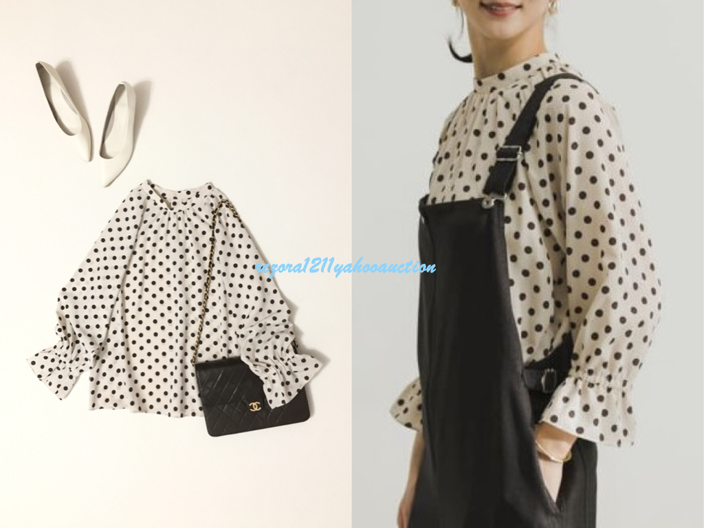 URBAN RESEARCH アーバンリサーチ 日本製 1.4万 ドット 水玉 キャンディースリーブ スタンドネック ボリューム ブラウス