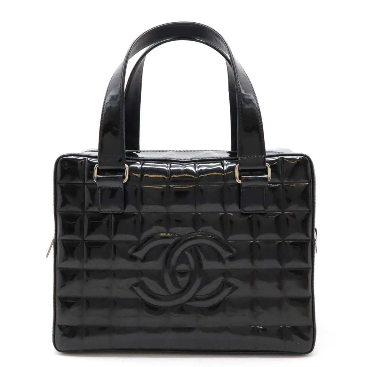 CHANEL シャネル チョコバー ココマーク ハンドバッグ ミニボストンバッグ エナメル パテントレザー ブラック 黒