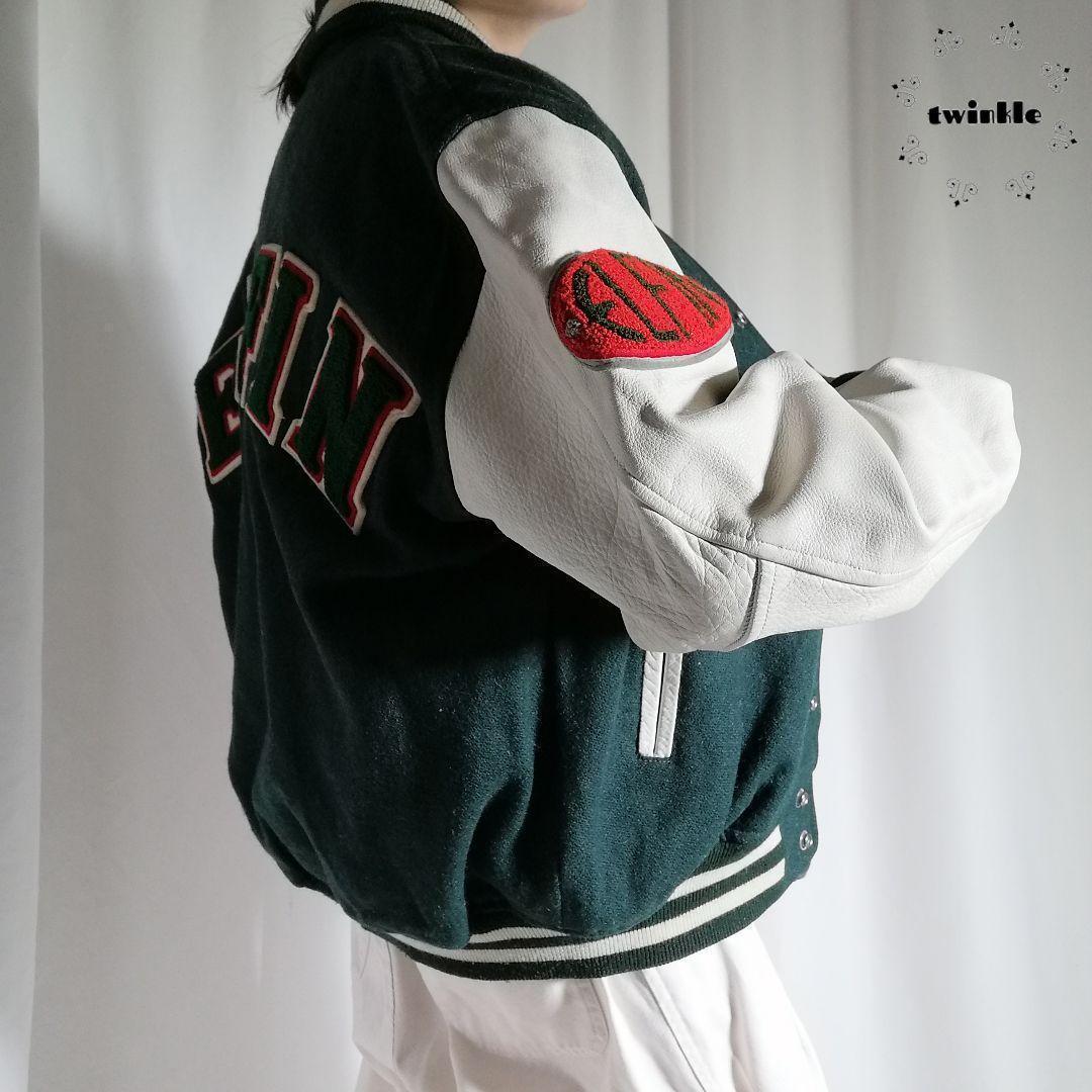 古着 日本製 90s 90年代 ヴィンテージ 袖レザー ウール 古着 日本製 90s 90年代 ヴィンテージ 袖レザー ウール