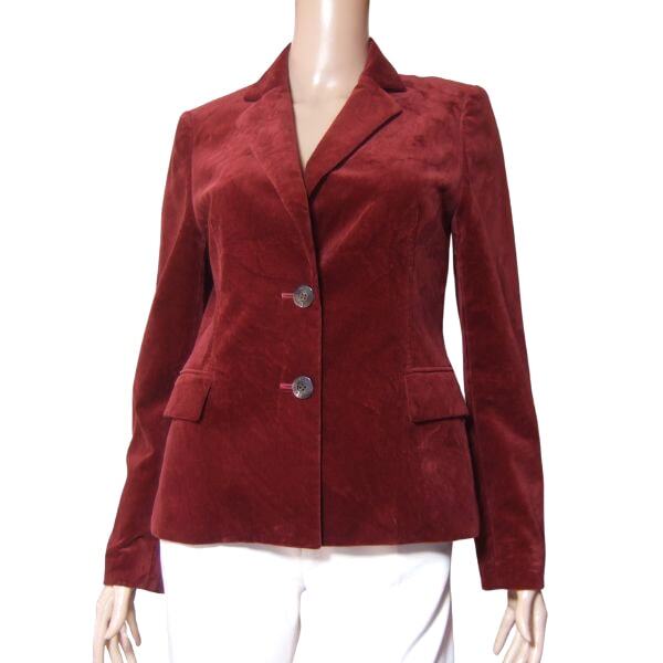 新品同様/アクアスキュータム Aquascutum テーラードジャケット 11号 L 相当 レッド レディース 秋 冬 アウター ベロア コーデュロイ 綿混