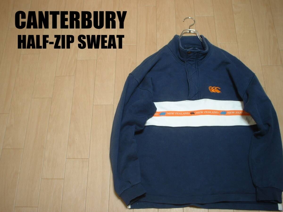 CANTERBURYロゴ刺繍ハーフジップスウェットLネイビー紺プル CANTERBURYロゴ刺繍ハーフジップスウェットLネイビー紺プル