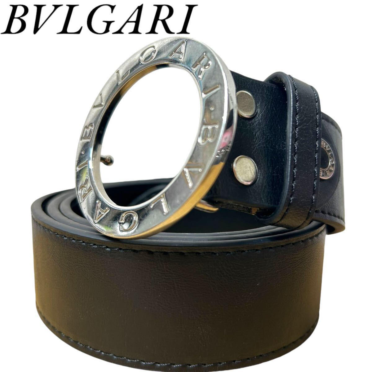 【美品/最高級】BVLGARI ブルガリ ベルト ビーゼロワン サークルロゴ レザー シルバー金具 ブラック 黒 通勤 通学 ビジネス メンズ
