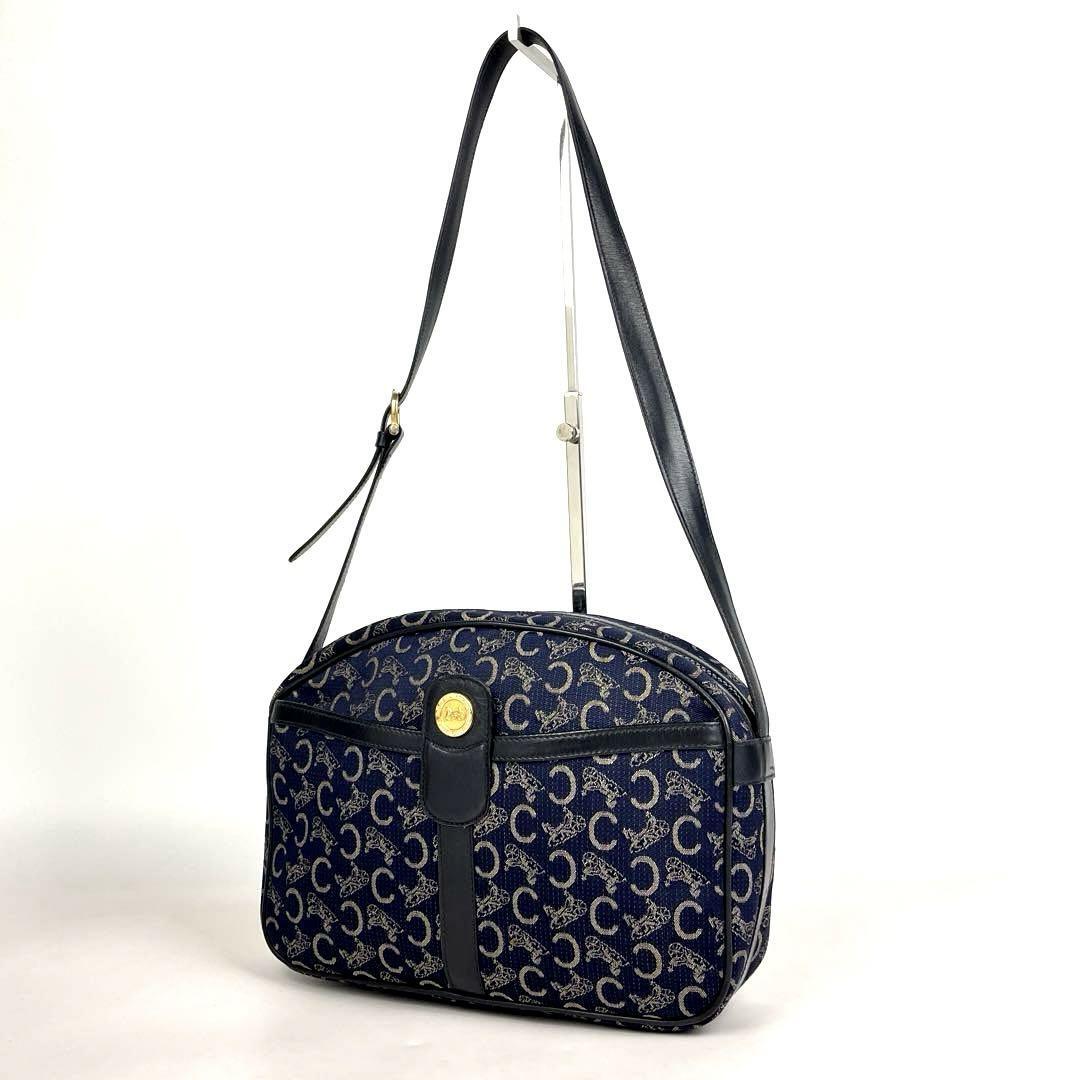 CELINE 馬車 ショルダーバッグ キャンバス NVY 総柄 ゴールド金具 CELINE 馬車 ショルダーバッグ キャンバス NVY 総柄 ゴールド金具