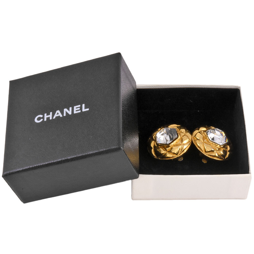 シャネル CHANEL ラインストーン ラウンド イヤリング GP クリアストーン ヴィンテージ レディース サークル