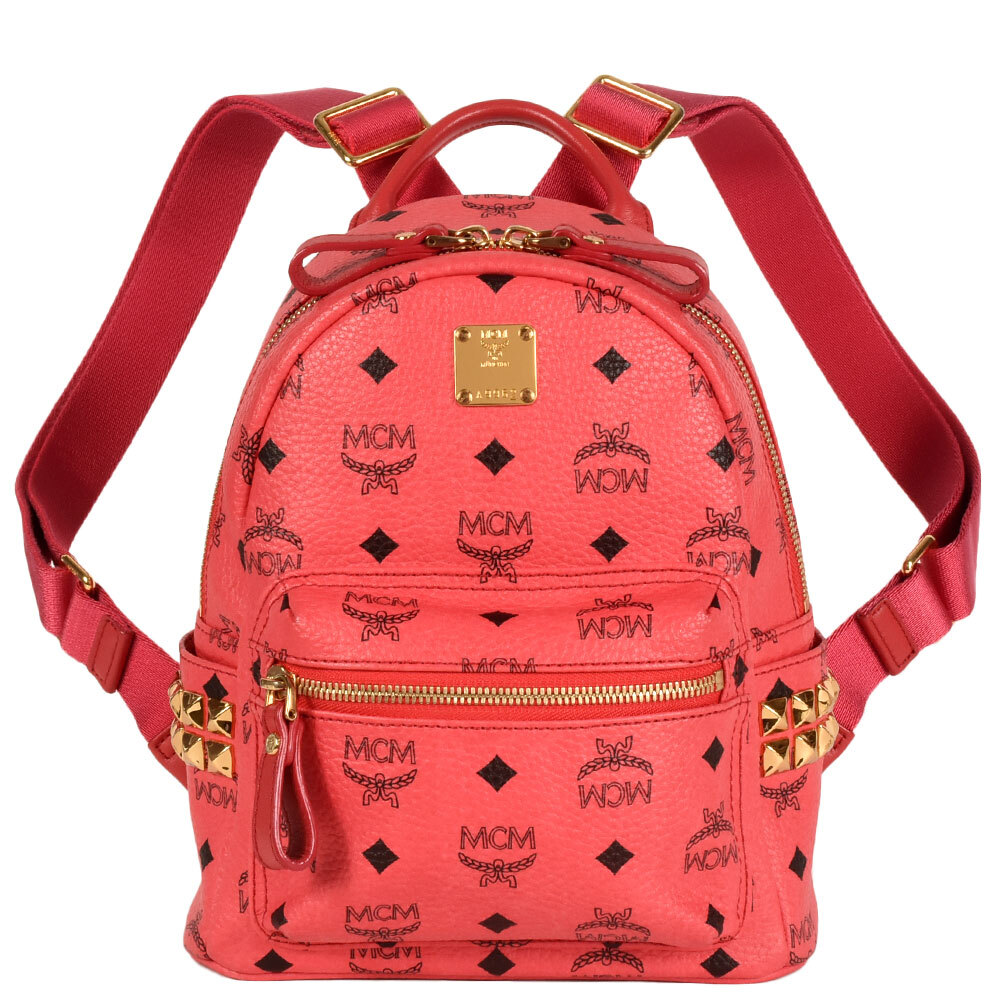 エムシーエム MCM ロゴグラム ヴィセトス スターク リュック デイパック バックパック レザー キャンバス レッド スタッズ