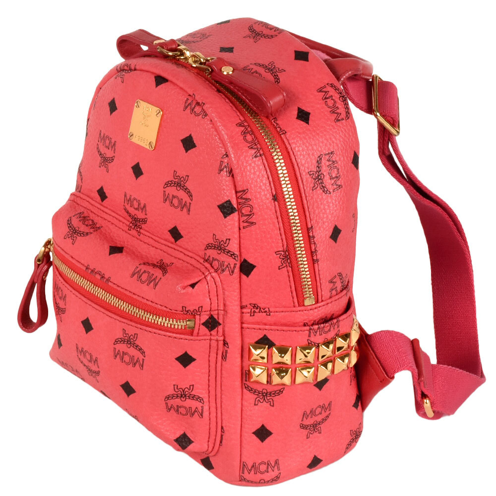 エムシーエム MCM ロゴグラム ヴィセトス スターク リュック デイパック バックパック レザー キャンバス レッド スタッズ