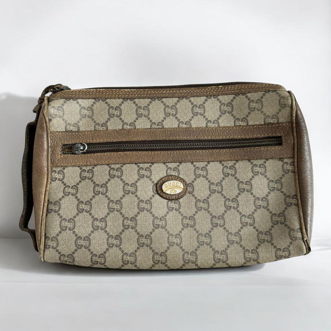 GUCCI PLUS グッチ プラス セカンドバッグ ロゴ PVC ベージュ グッチプラス GUCCI PLUS オールドグッチ GG柄 ベージュ PVC