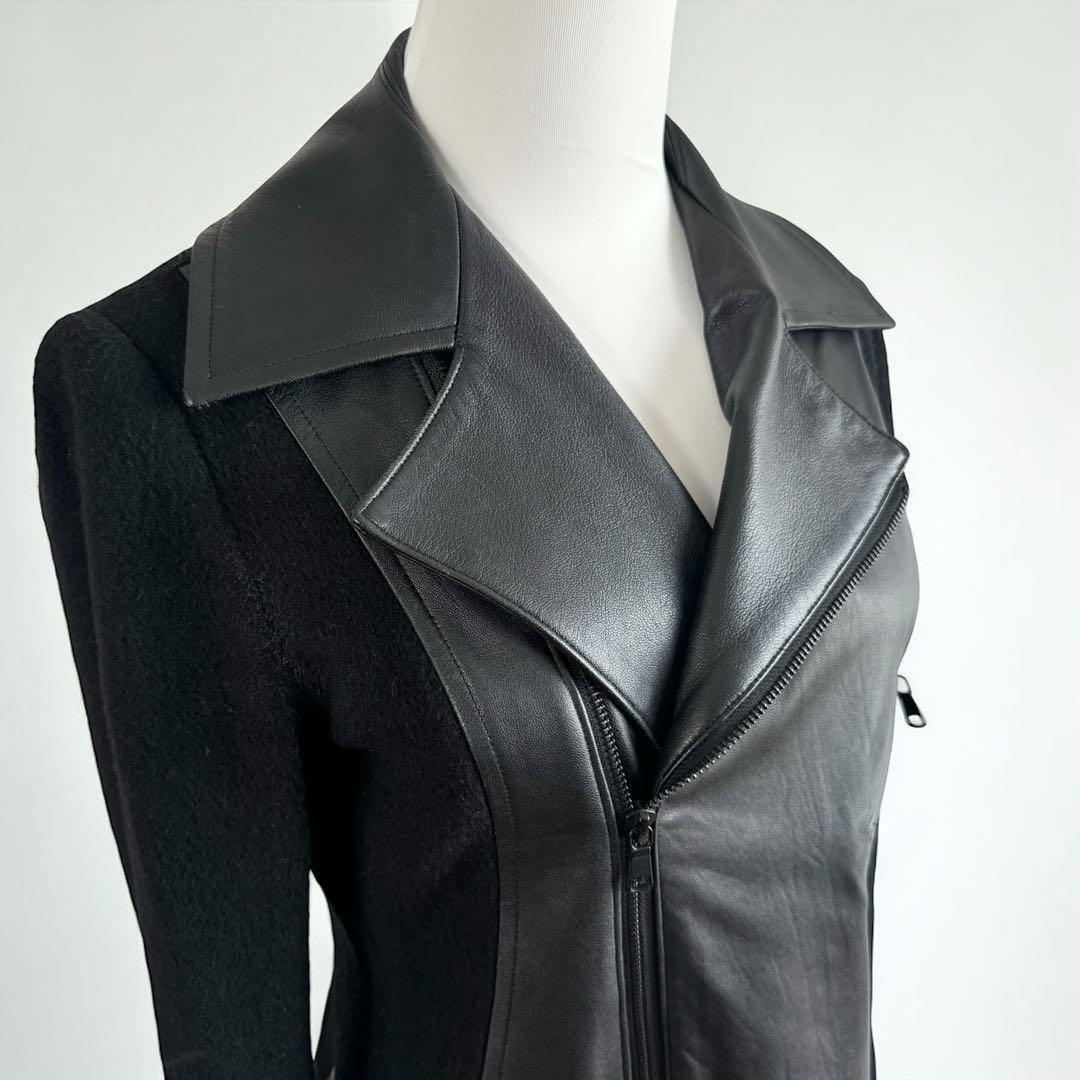 希少 美品 Y's ライダースジャケット レザー ウール 切り替え ブラック 希少 美品 Y's ライダースジャケット レザー ウール 切り替え