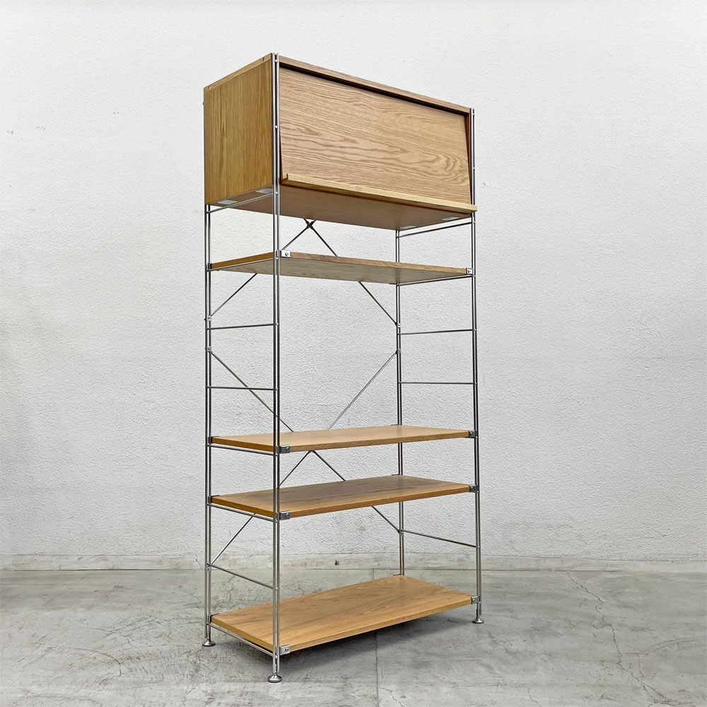 〓 無印良品 MUJI ステンレスユニットシェルフ オーク材 ワイド 大 W86 H175.5cm フラップ扉収納付き 定価54，420円