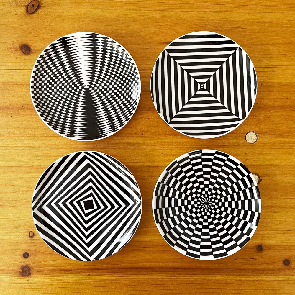 * Jonathan Ad la-JONATHAN ADLER керамика Coaster 4 шт. комплект геометрический рисунок Φ10cm с ящиком America негодный номер 