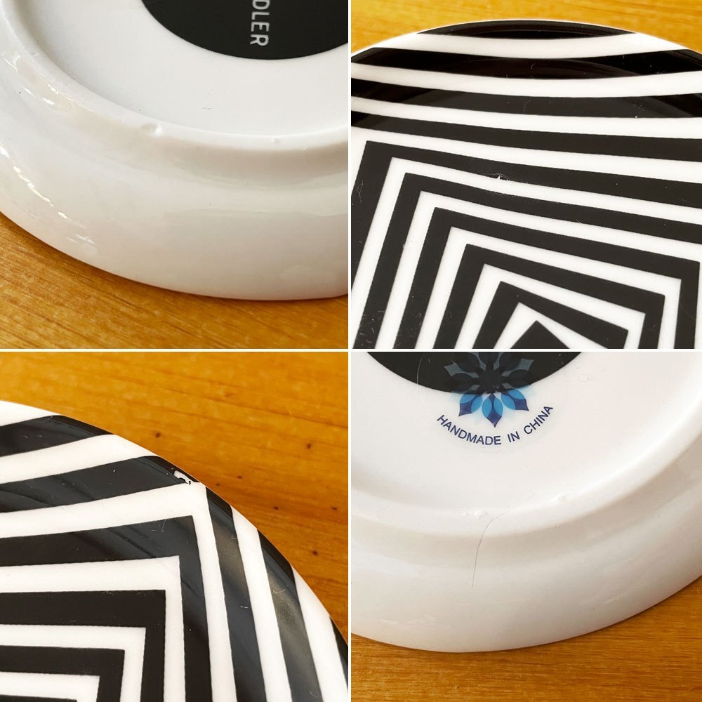 * Jonathan Ad la-JONATHAN ADLER керамика Coaster 4 шт. комплект геометрический рисунок Φ10cm с ящиком America негодный номер 