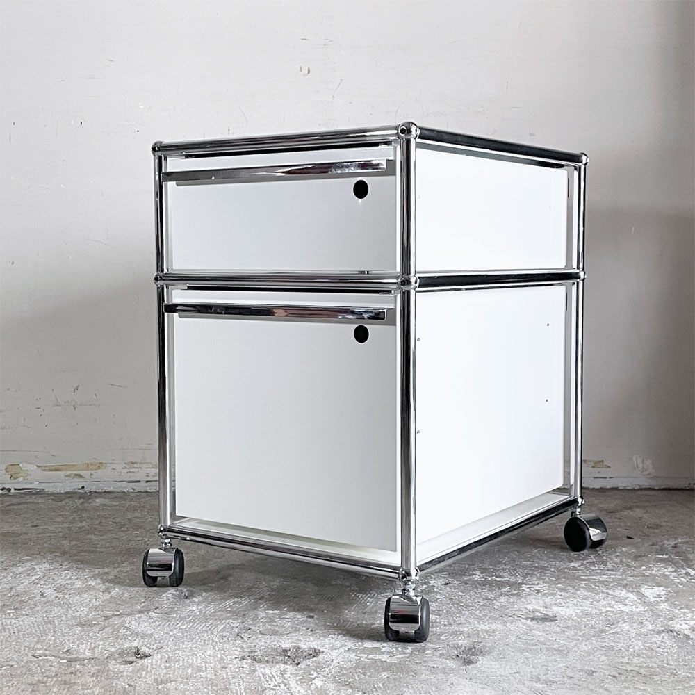 ■ ユーエスエムハラー USM Haller モジュラーファニチャー Modular Furniture ハラーシステム ロールボーイ デスクワゴン ホワイト 鍵無し