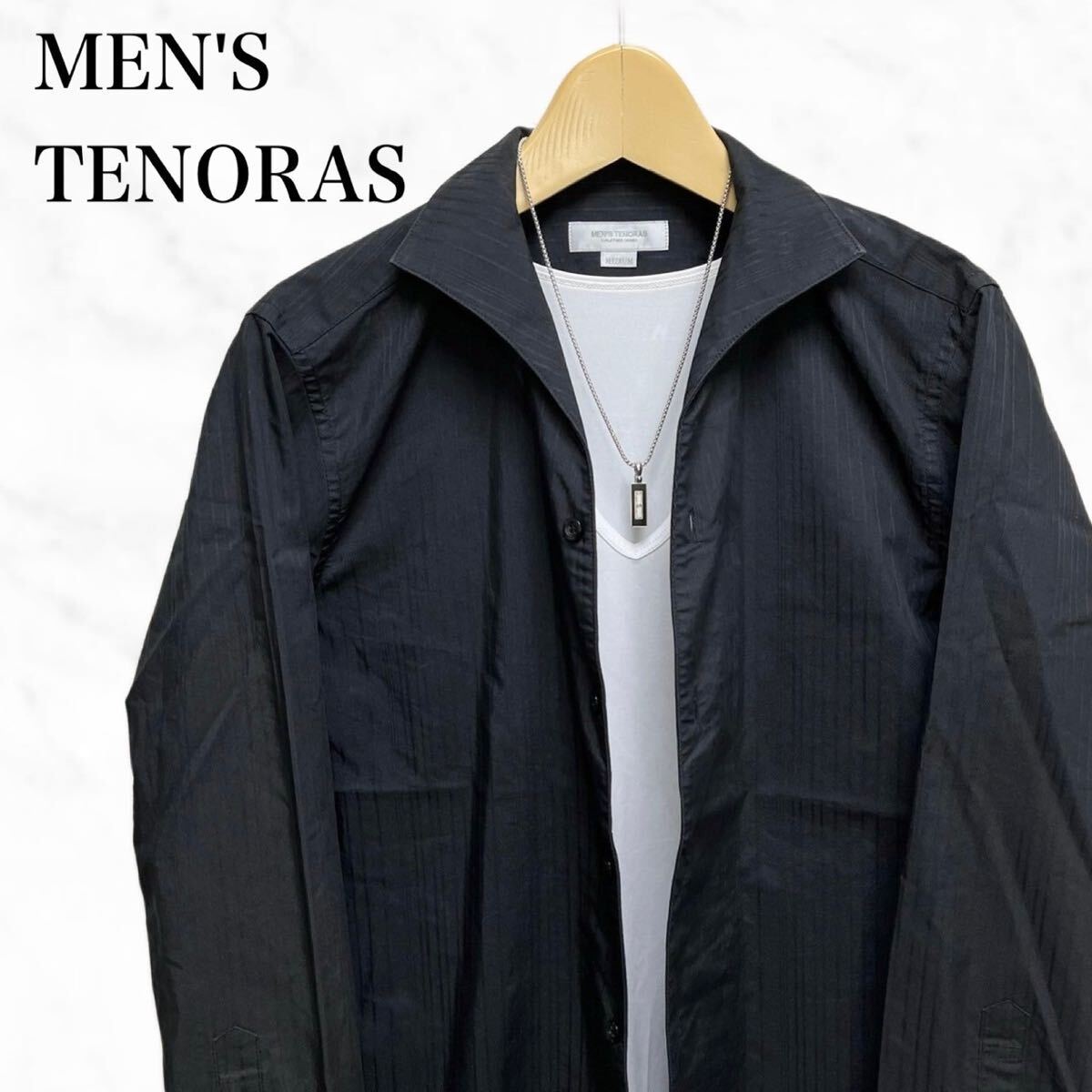 MEN'S TENORAS 長袖シャツ　黒シャツ　日本製シャドーストライプシャツ