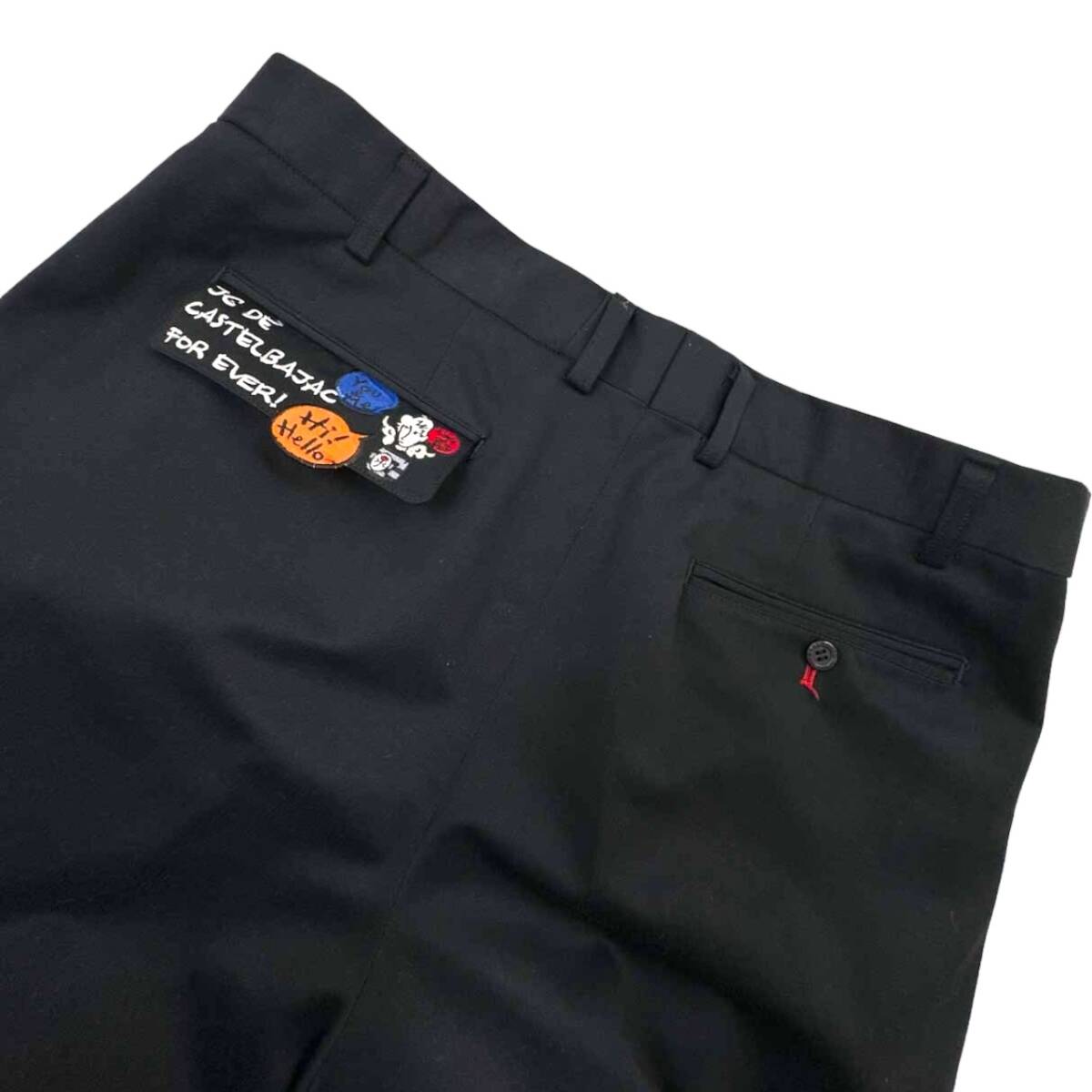 CASTELBAJAC SPORT カステルバジャック キャラ刺繍 ツータック スラックスパンツ サイズ 94/ブラック