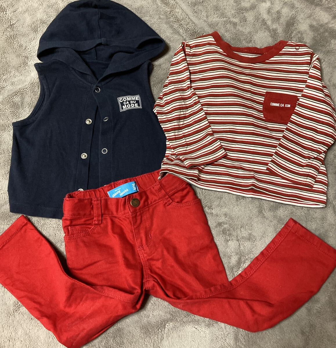 コムサデモード フードベスト 80セット長袖Tシャツ オールドネイビー デニムパンツ コーデ セット ベビー男の子