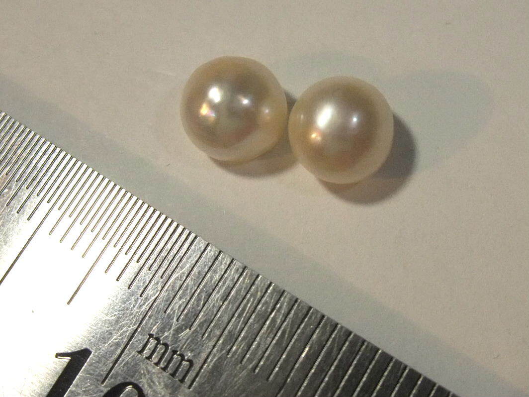 新品未使用!国産アコヤ真珠ペアセットakoya sea water pearl深めスリークォーター　4　フラットバックラウンドバロックパール無穴☆924-3_画像2