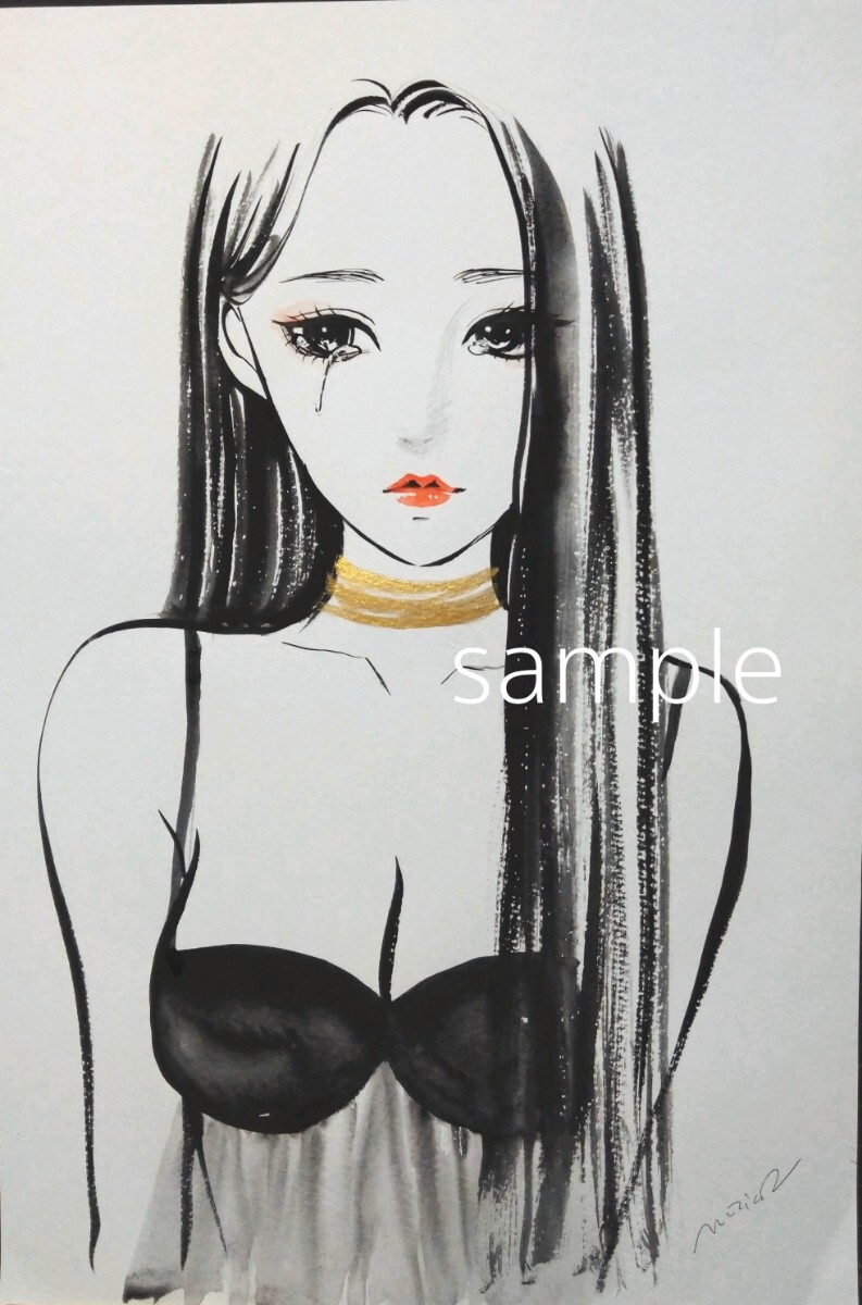 2387/C 手描きイラスト 絵画 肉筆原画 水彩画 涙の女の子 美術品 2387/C 手描きイラスト 絵画 肉筆原画 水彩画 涙の女の子 美術品