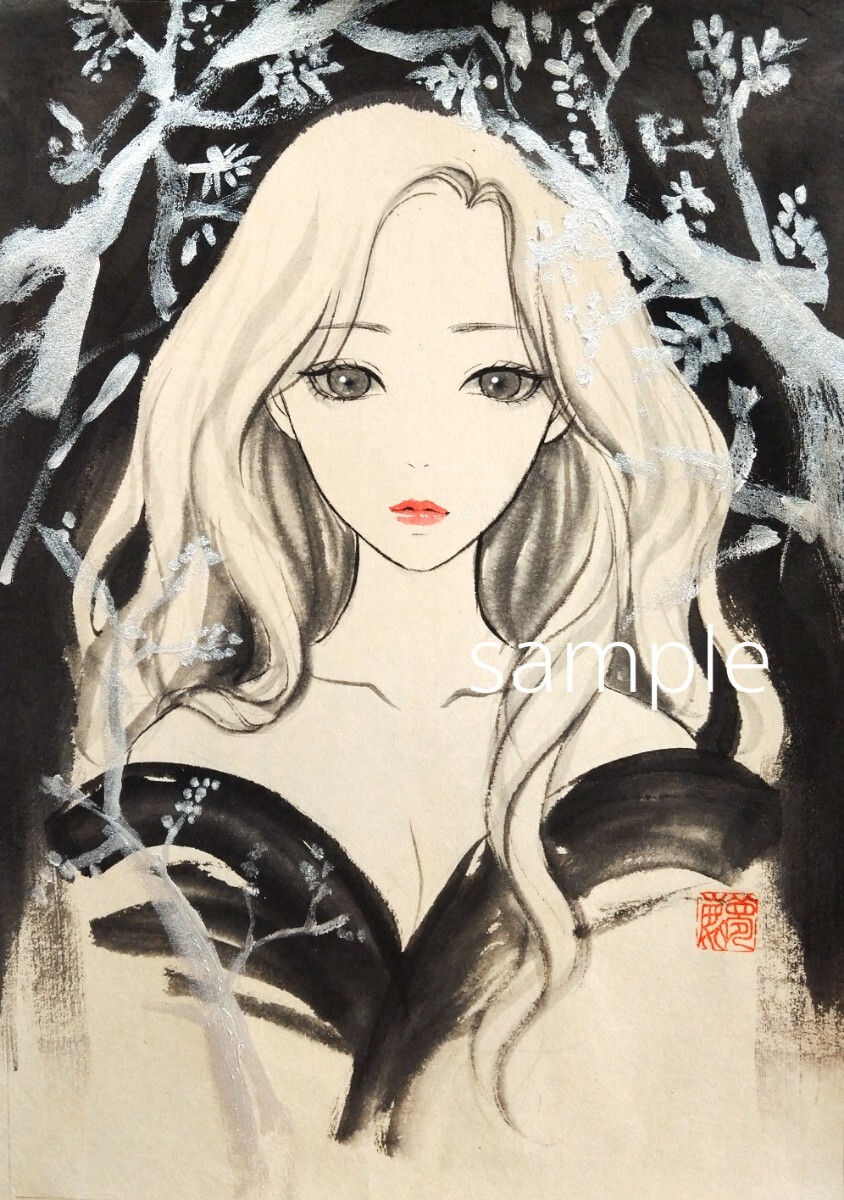 肉筆原画 絵画 水墨画 美人画 和装 日本画 手描きイラスト 和服 肉筆原画 絵画 水墨画 美人画 和装 日本画 手描きイラスト 和服