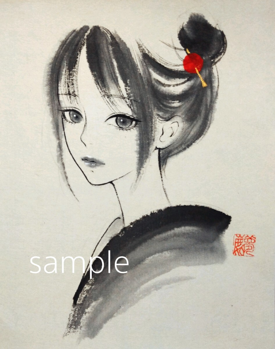 肉筆原画 墨絵 水墨画 美人画 和装 振り返り 絵画 日本画 墨絵 絵画 肉筆原画 墨絵 水墨画 美人画 和装 振り返り 絵画 日本画 墨絵 絵画