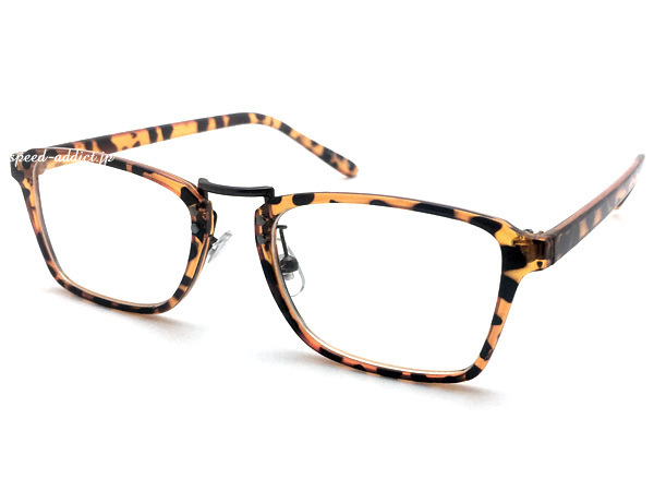 SQUARE BRIDGE SUNGLASS べっ甲 × CLEAR/スクエアブリッジサングラス鼈甲クリア透明伊達眼鏡メガネめがねイタリアンデザインuv対策紫外線
