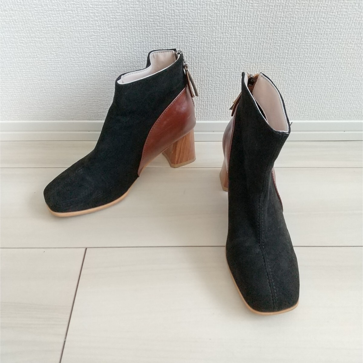 ☆(601)ブラック×ブラウン スエード ショートブーツ_画像1