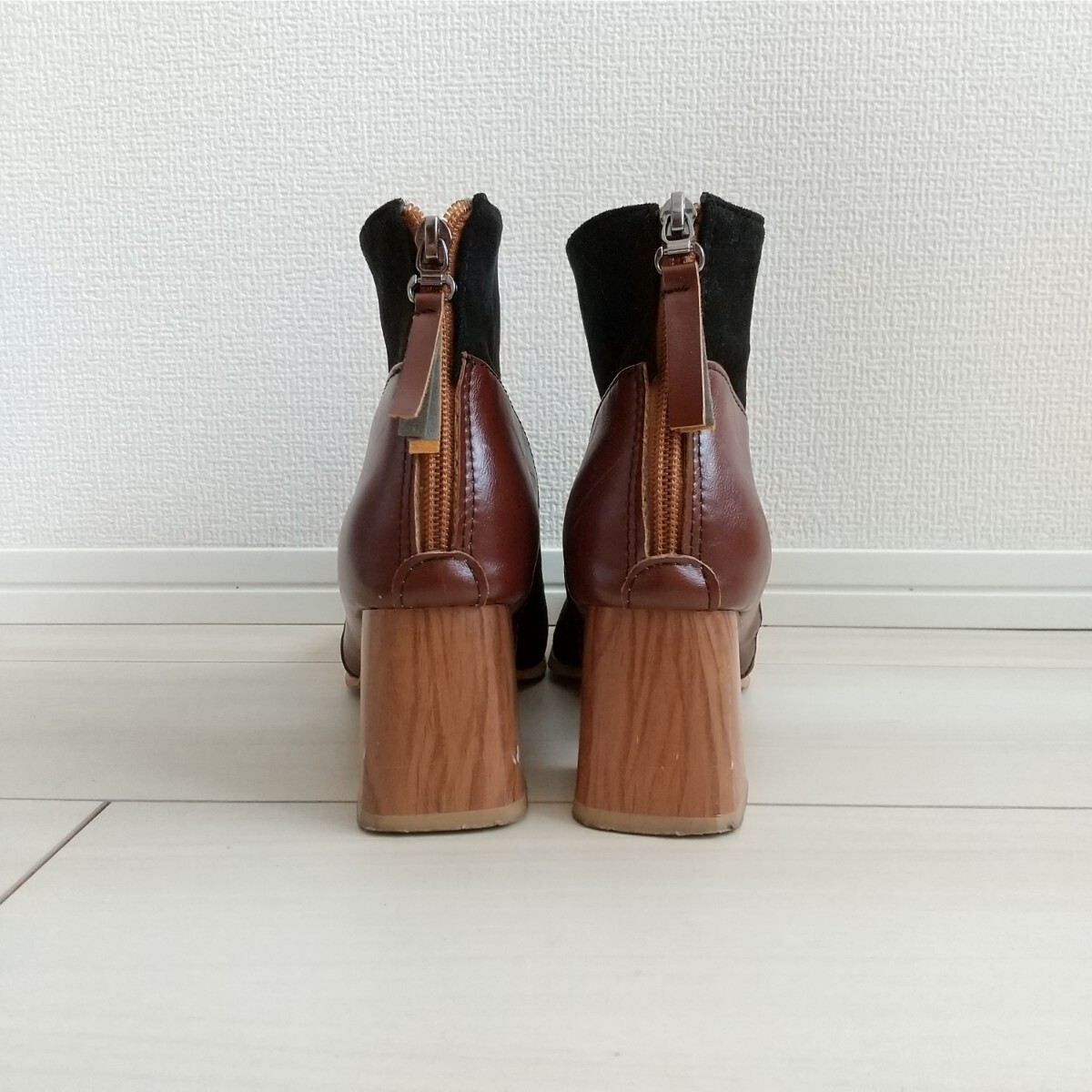 ☆(601)ブラック×ブラウン スエード ショートブーツ_画像4