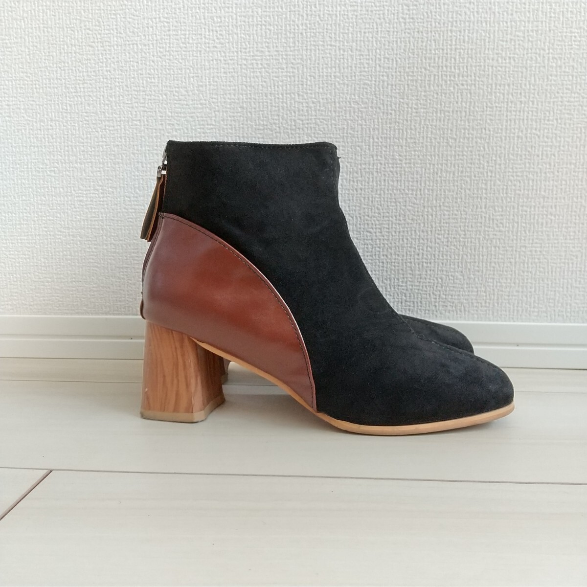 ☆(601)ブラック×ブラウン スエード ショートブーツ_画像5