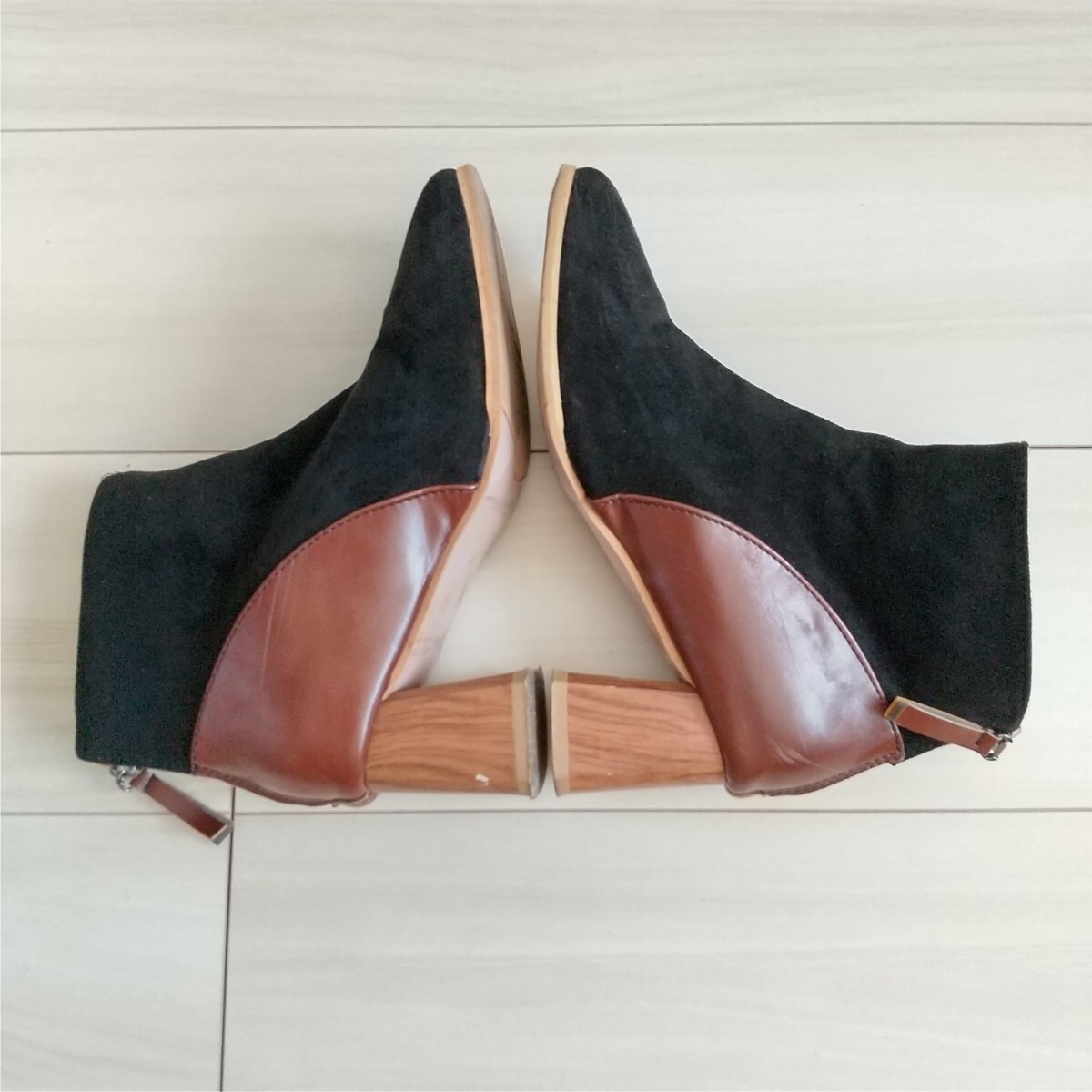 ☆(601)ブラック×ブラウン スエード ショートブーツ_画像6