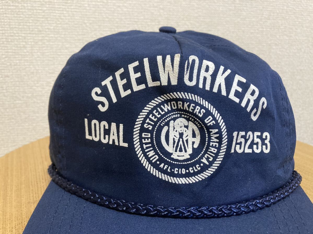80's90's USAヴィンテージ トラッカー キャップ 帽子 STEELWORKERS 全米鉄鋼労働組合 キャップ /企業物 紺ONE SIZE Sportcap_画像9