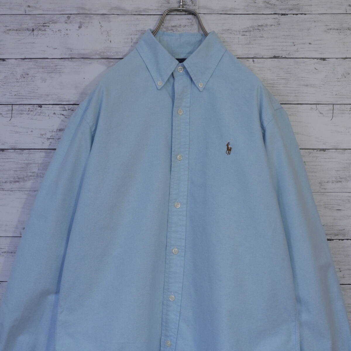 Polo Ralph Lauren ポロラルフローレン 厚手 無地 ポニー刺繍ロゴ 長袖ボタンダウン BDシャツ ライトブルー 水色 CUSTOM FIT M 20202709