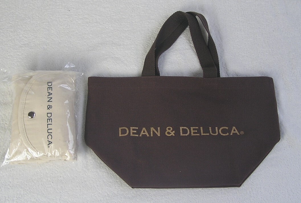 ディーン＆デルーカ/DEAN＆DELUCA/未使用 布製エコバッグ オフホワイト 小さく折りたためる B4サイズOK/中古定番トートバッグS 茶色おまけ