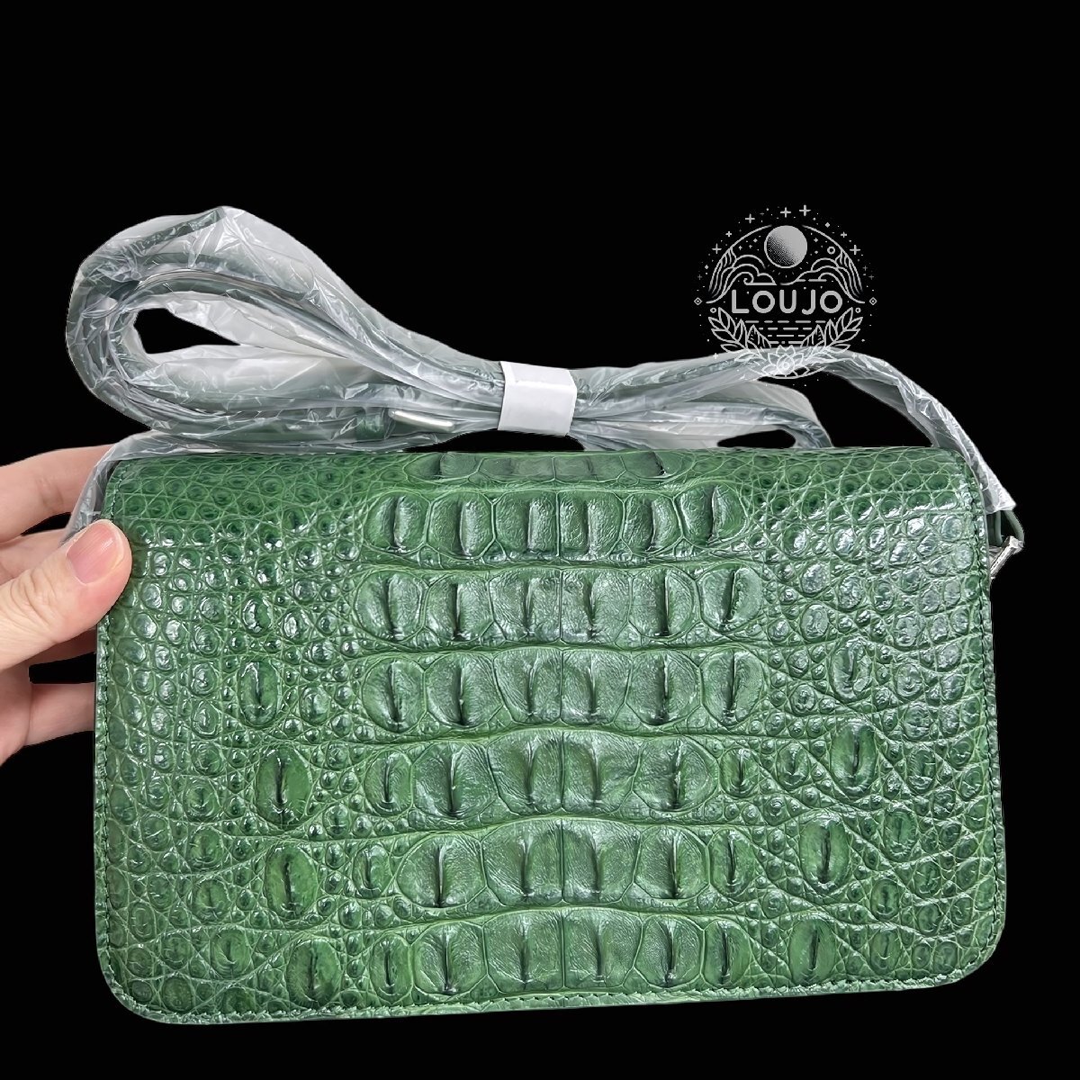  car m. leather crocodile original leather bag lady's shoulder bag shoulder .. pretty green 