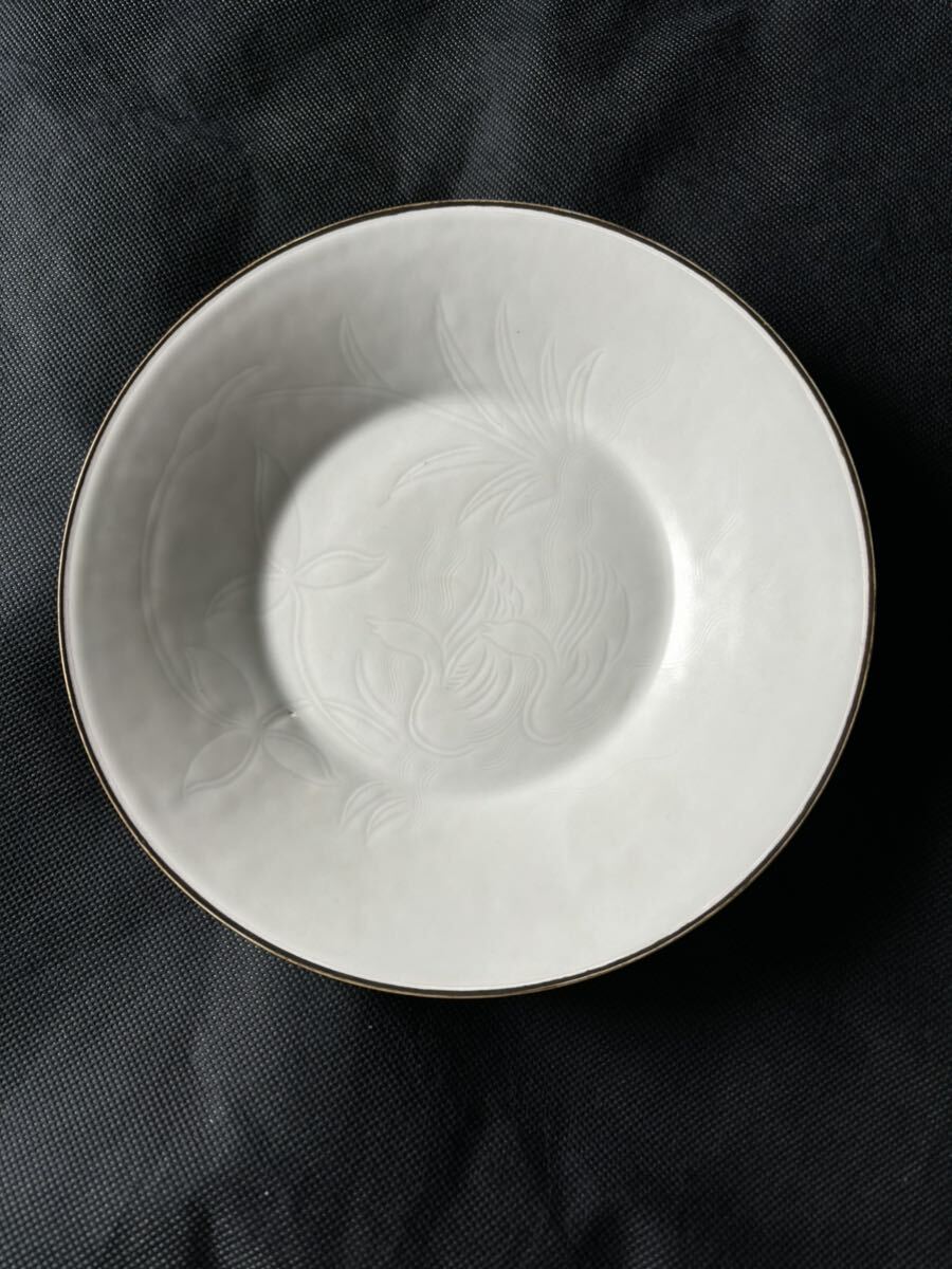 宋代 定窯 中国古美術品 宋時代 定窯 白磁 陰刻 彫刻花紋 22cm 陶芸