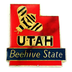 ピンバッジ?ユタ州アメリカ地図型ミツバチ蜜蜂/USA UTAH STATE MAP◆フランス限定ピンズ◆レアなヴィンテージものピンバッチ