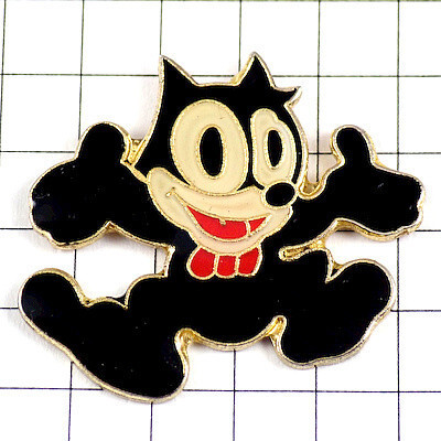 ピンバッジ・フェリックスザキャット黒猫キャラクター蝶ネクタイ赤 FELIX-THE-CAT◆フランス限定ピンズ◆レアなヴィンテージものピンバッチ