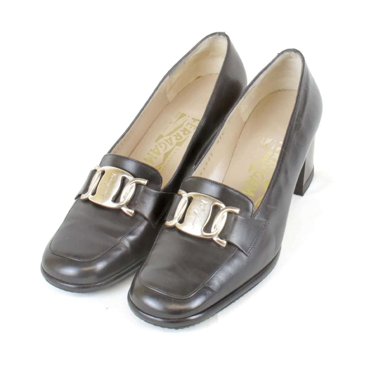 『USED』 Salvatore Ferragamo フェラガモ ビット パンプス ブラック レザー 22.5cm