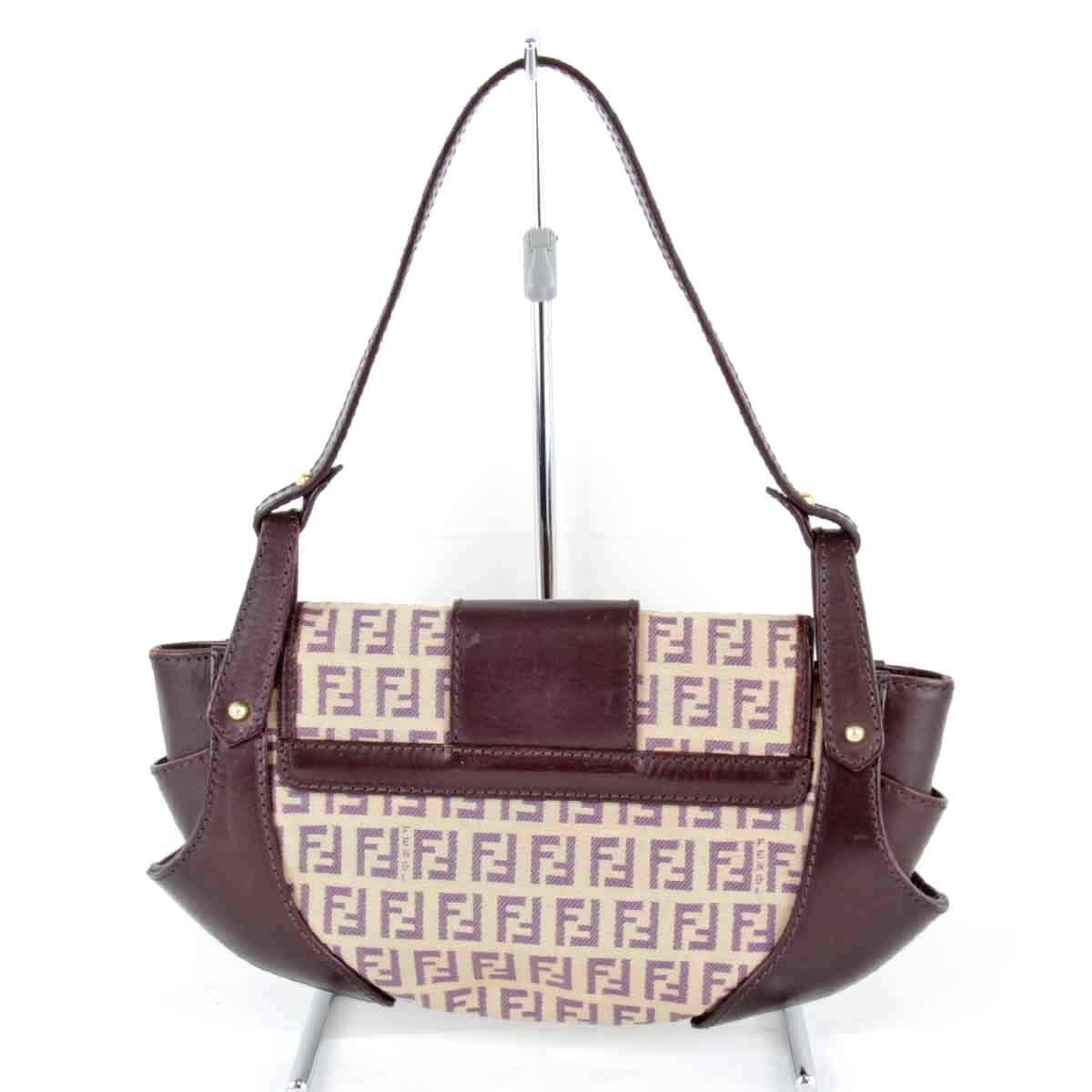 『USED』 FENDI フェンディ ズッキーノ ハンドバッグ ダークパープル キャンバス/レザー