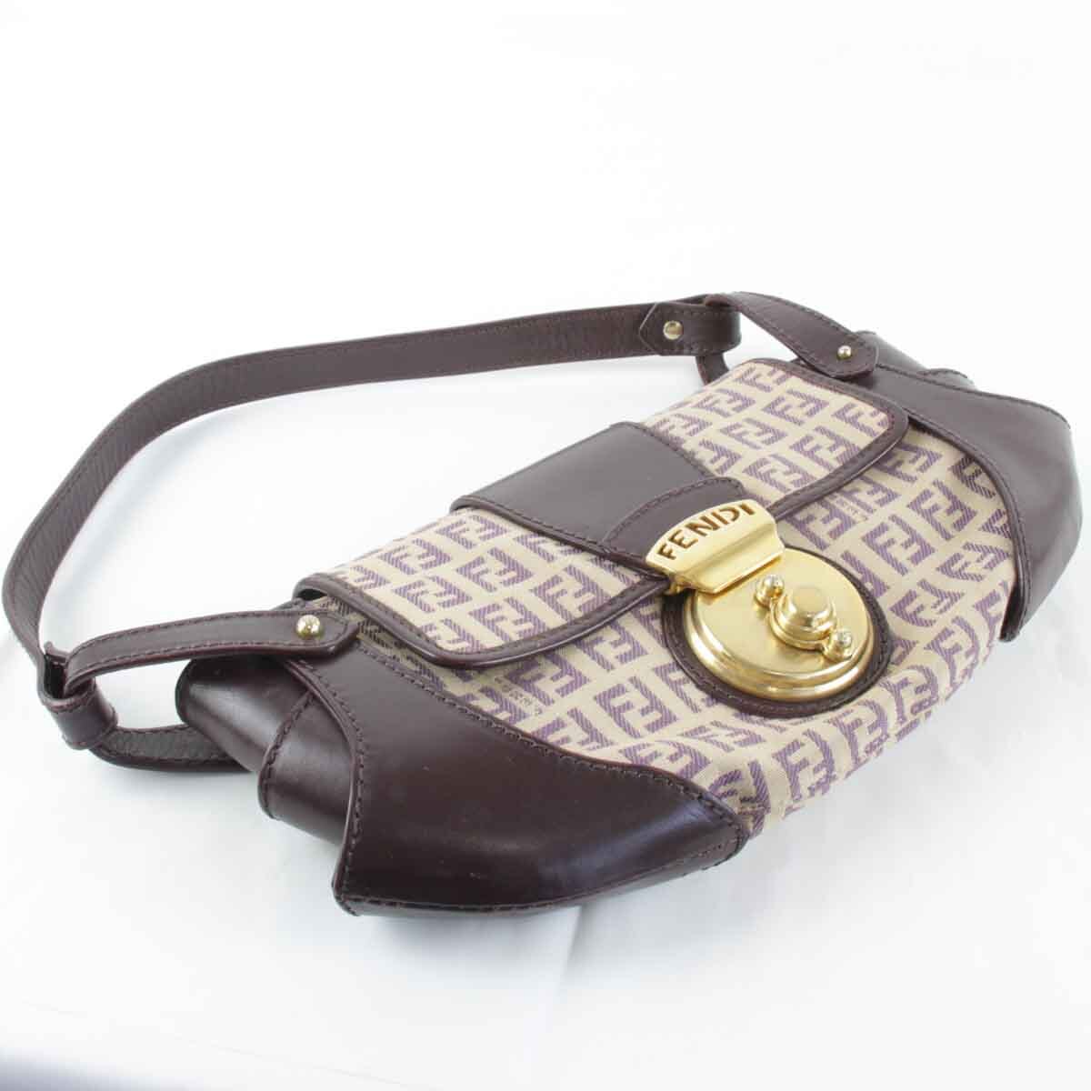 『USED』 FENDI フェンディ ズッキーノ ハンドバッグ ダークパープル キャンバス/レザー