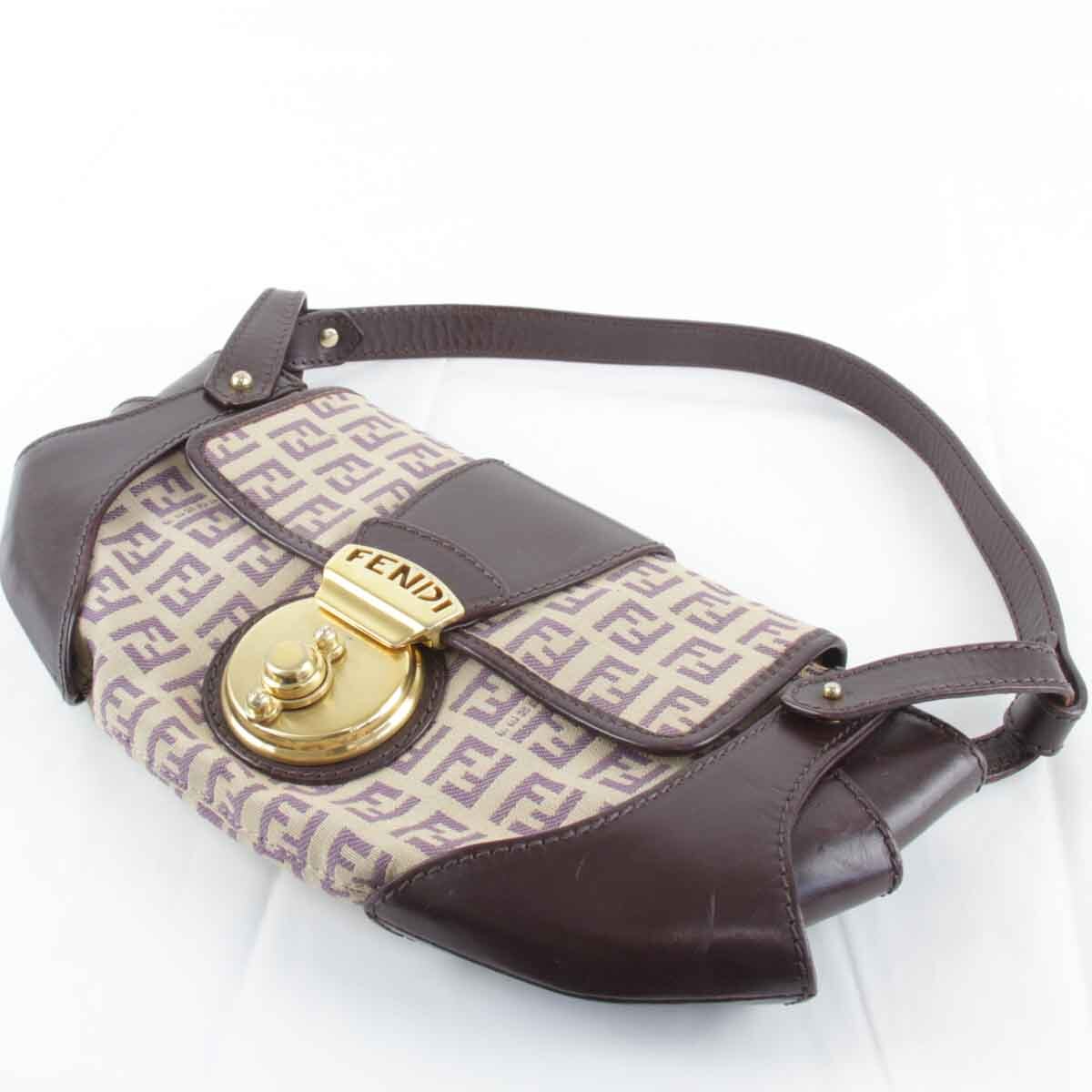 『USED』 FENDI フェンディ ズッキーノ ハンドバッグ ダークパープル キャンバス/レザー